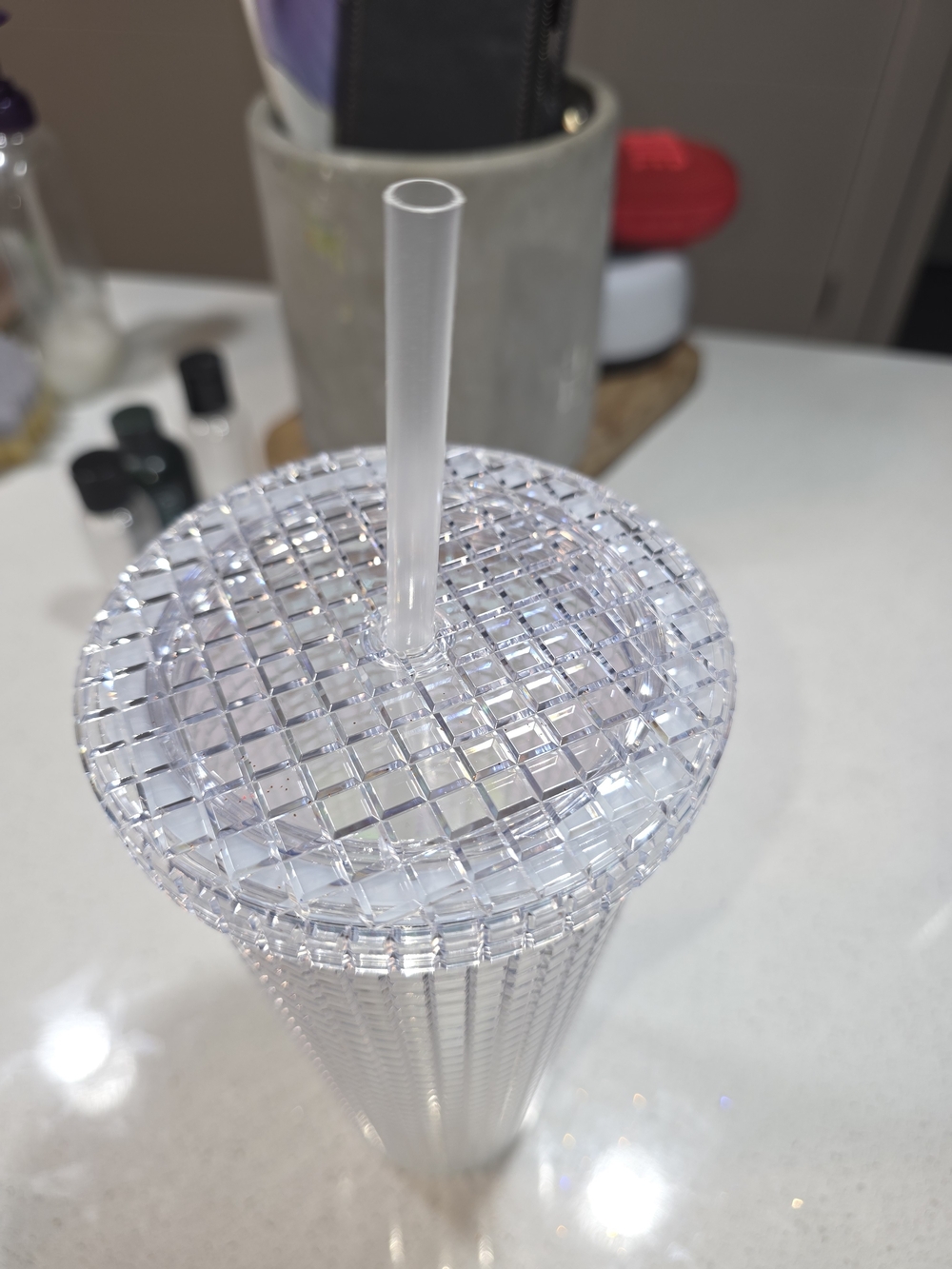 Iridescent Textured Tumbler with Straw - White/Clear - Picture 2 of 4